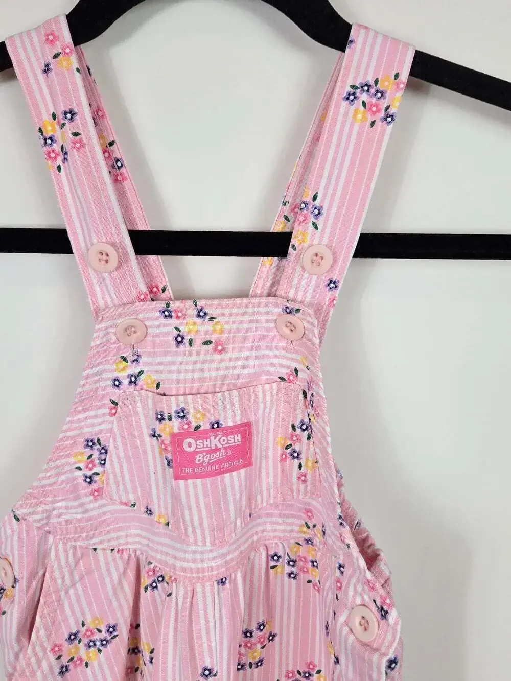 Vintage OshKosh B’Gosh Pink Garden Floral Stripe Overalls 18M 90s Girls